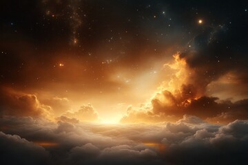 Fototapeta premium Majestic sunset over clouds with vibrant colors illuminating the sky