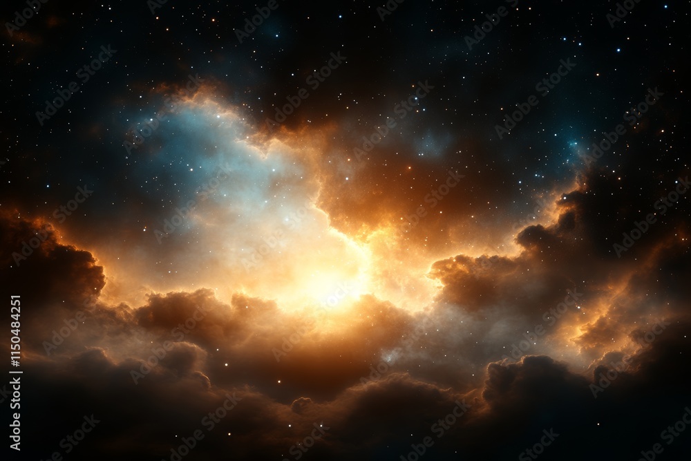 Poster stunning cosmic clouds illuminated by vibrant colors in deep space during a vivid celestial event