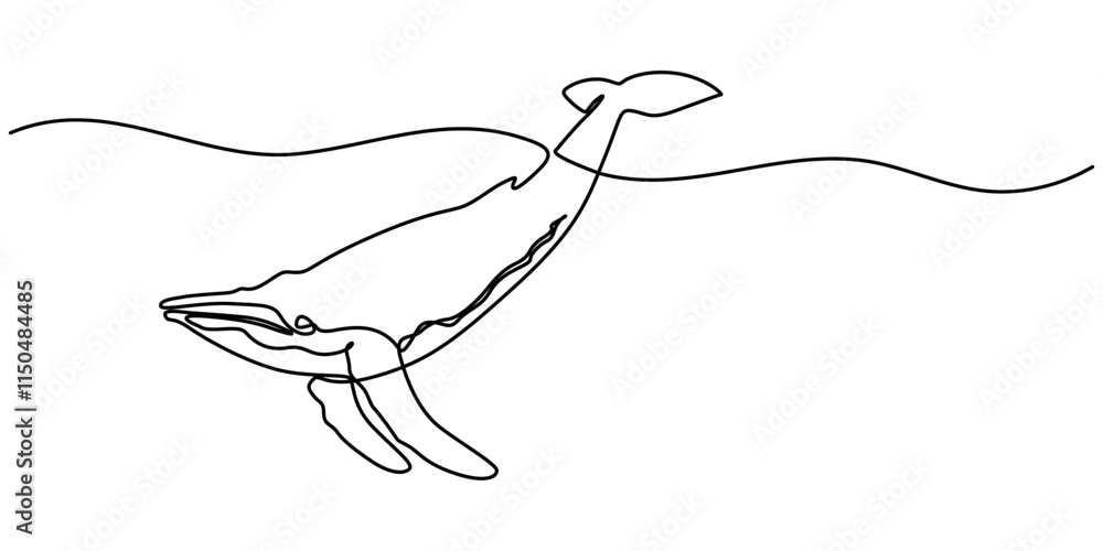 Poster continuous one line drawing of orca whale. one line of wild whale killer. under ocean concept contin