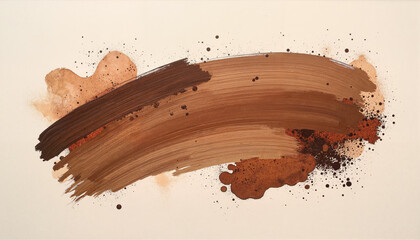 Textured brown brushstroke with splatter accents on beige
