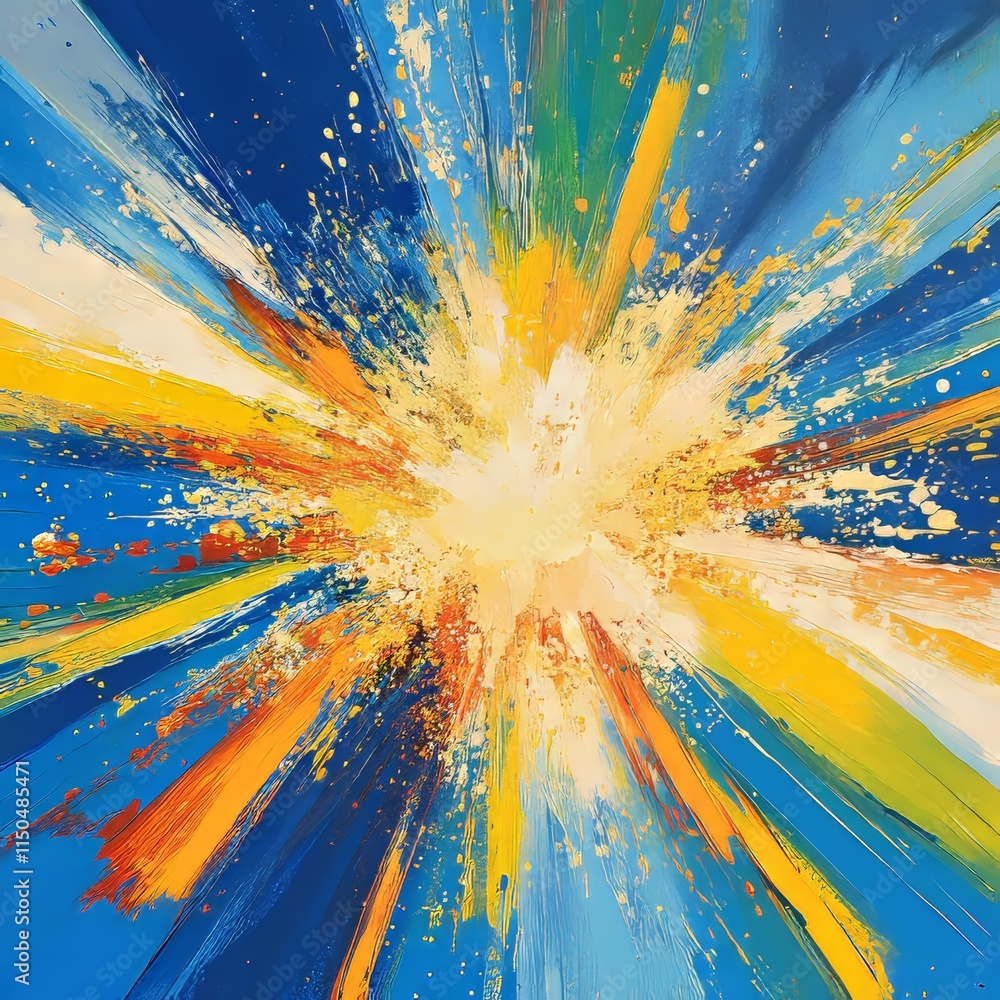 Poster colorful explosion of paint on canvas displaying a dynamic burst of energy and creativity in abstrac