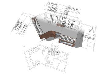House building sketch architecture 3d rendering