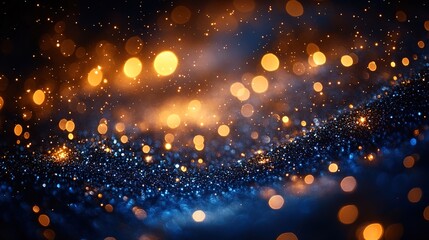 Obraz premium Abstract golden and blue bokeh lights in a sparkling night scene