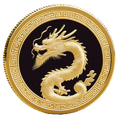 Golden dragon coin Chinese zodiac symbol transparent