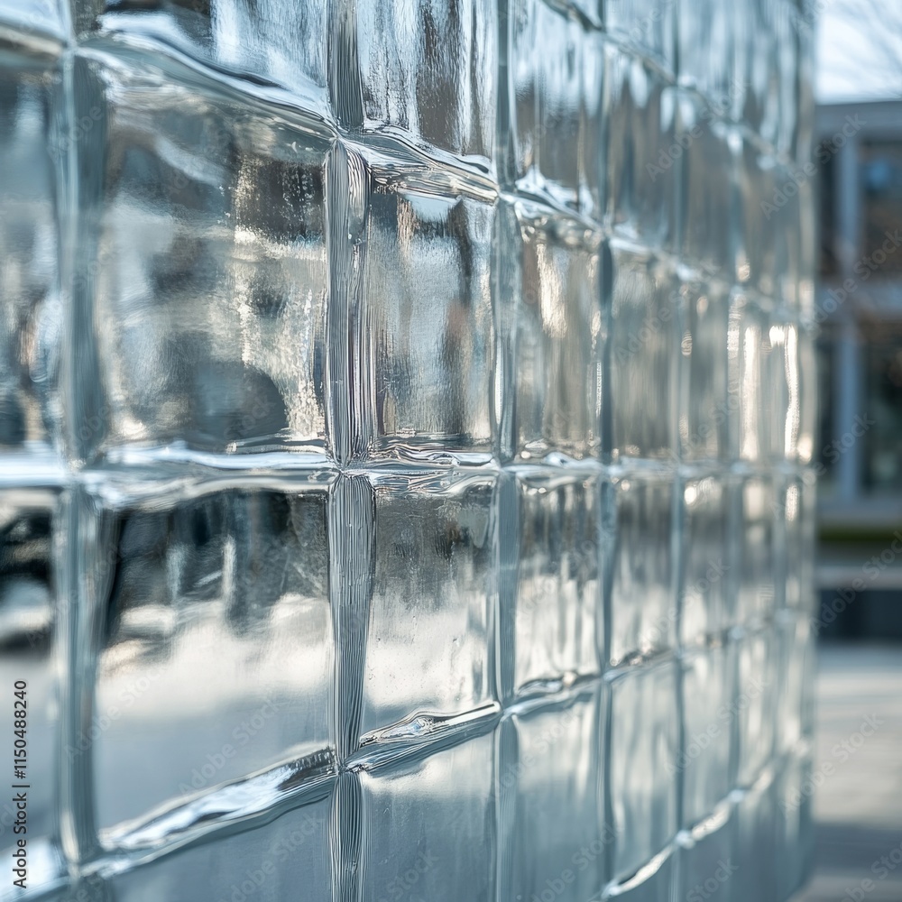 Poster clear glass bricks create a modern architectural feature in an urban setting during daylight hours
