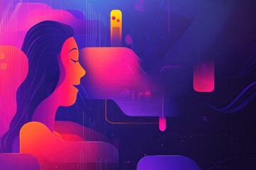 Dynamic Cartoon Style Drawing Featuring Speech Bubbles and Exaggerated Expressions, Illustrating Communication Through Colorful Lines and Shapes