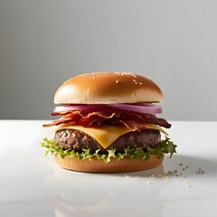 Tasty burger isolated on white background Fresh hamburger fastfood with beef and chees