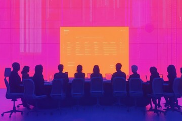 Engaging Avatars in a Virtual Meeting Space Illustrated in Cartoon Style with Playful and Vibrant Tones Creating an Interactive Digital Experience