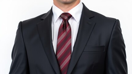 Portrait of a Person in a Dark Suit Jacket, White Shirt, and Dark Red Tie