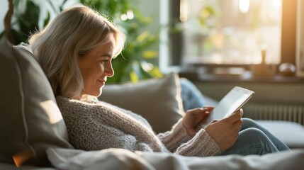 Using a digital tablet to browse the web or watch movies at home