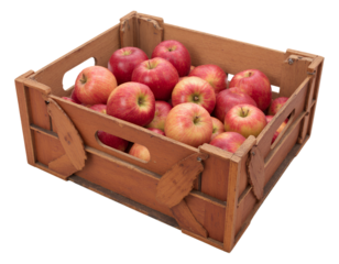 A Wooden Crate Filled with Fresh Red Apples, Isolated on Transparent and White Background
