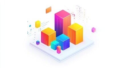 a colorful bar chart clipart, business graph element, 3D isometric illustration, vibrant, isolated on white background 