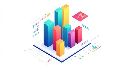 a colorful bar chart clipart, business graph element, 3D isometric illustration, vibrant, isolated on white background 