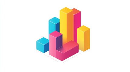 a colorful bar chart clipart, business graph element, 3D isometric illustration, vibrant, isolated on white background 