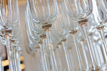 Close-up view of elegant wine glasses