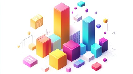 a colorful bar chart clipart, business graph element, 3D isometric illustration, vibrant, isolated on white background 