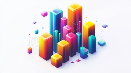 a colorful bar chart clipart, business graph element, 3D isometric illustration, vibrant, isolated on white background 