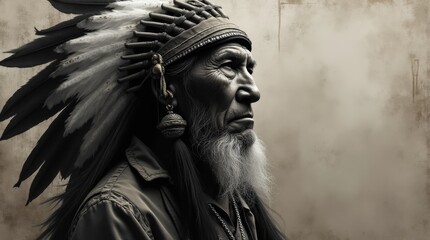 Evocative Portrait of an Elderly Native American Chief