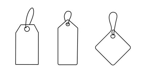 one continuous line drawing blank price tag isolated white background, One Continuous Line Drawing of Special Offer Icon. Single Line Vector Illustration, One Continuous Line Drawing of Discount Icon.