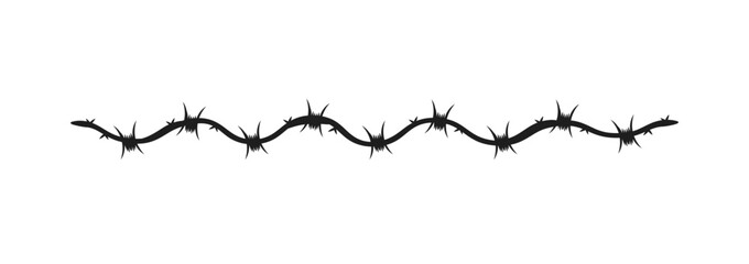 Barbed wire. Black barbwire, war or safety elements. Decorative borders design. Decorative Barbed Wire Border Graphic. Vector illustration