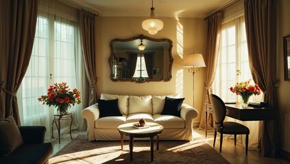 Cozy living room with elegant decor and natural light