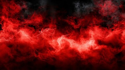 A dramatic swirl of red and black smoke, creating an intense and fiery atmosphere.