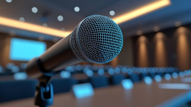 Close-up microphone in conference room. - Powered by Adobe