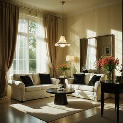 Cozy living room with elegant decor and natural light