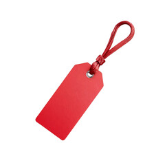 A vibrant red label with a smooth surface and secure tie, ideal for labeling items and making organization easier. Isolated on a clear background, perfect for creative projects, graphic design and com
