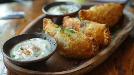 Delicious Golden Brown Empanadas with Creamy Dipping Sauce