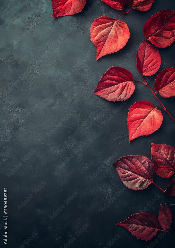 Poster Beautiful Autumn Leaves Arranged on a Dark Textured Background Creating a Warm and Inviting Fall Atmosphere in a Cozy Setting