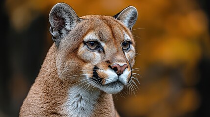 Fototapeta premium Majestic cougar portrait with autumn background