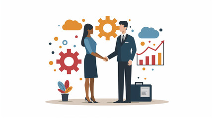 Business Collaboration and Partnership: Professional Handshake Concepts with Gear and Data Visualization