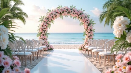 Obraz premium Luxurious Tropical Beach Wedding Arch with Floral Decor