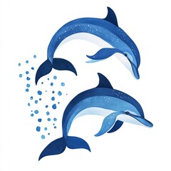 Obraz premium Two playful dolphins swimming joyfully in the ocean.