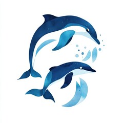 Obraz premium Two playful dolphins swimming in vibrant blue water.