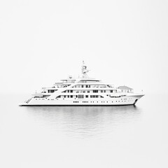 Fototapeta premium Elegant yacht sailing peacefully on calm waters in minimalist setting.
