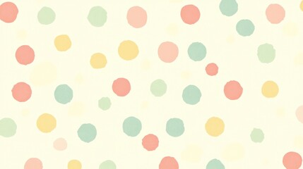 Pastel colored polka dots on cream background.