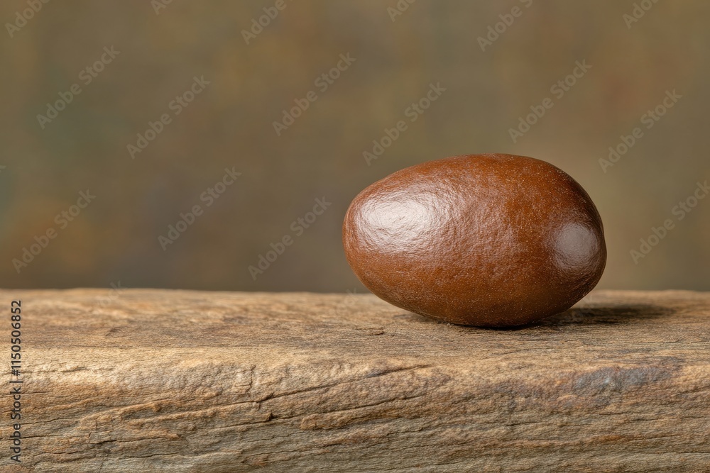 Poster isolated coffee bean resting on a textured wooden plank with low key lighting and negative space for