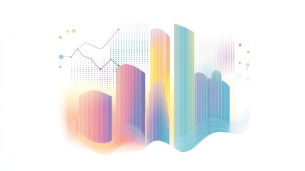 Fototapeta premium a unique bar and line combo chart clipart, hybrid graph element, retro aesthetic, pastel tones, isolated on white background