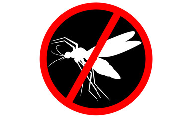 No mosquito fly. Anti gnat or stop midge vector icon, insect repellent spray sign, bite forbidden red cross circle, insects danger and control warning symbol with mosquitoes silhouette