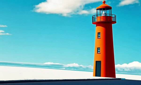 vector minimal Bright yellow orange Lighthouse Against a bright Blue Sky