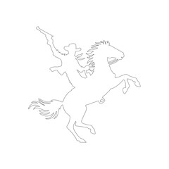 Fototapeta premium cowboy on horse on hind legs black silhouette isolated on white background