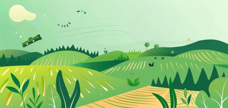 Abstract Green Nature Field Landscape Calendar Template for 2023 With Agriculture Theme
