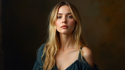 Naklejka premium Impressionistic Close-up Portrait of a Blonde Woman