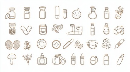 Vector Outline Icons Set Representing Pharmaceutical Dosage and Medicine






