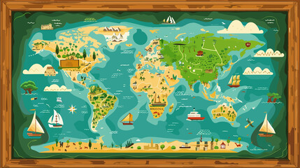 Simple Cartoon Style World Map Flat Vector Illustration