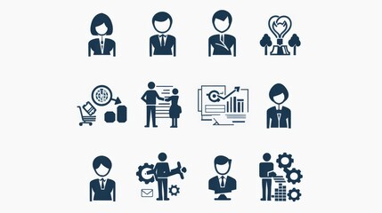Diverse Icons Showcasing Business Management Concepts and Team Collaboration in a Vector Format