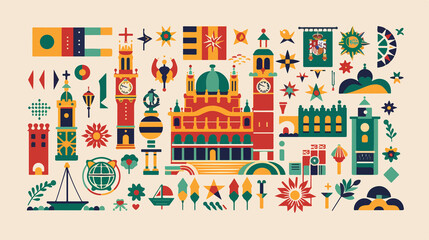 Spain Symbols Banner Illustration in Flat Vector Style