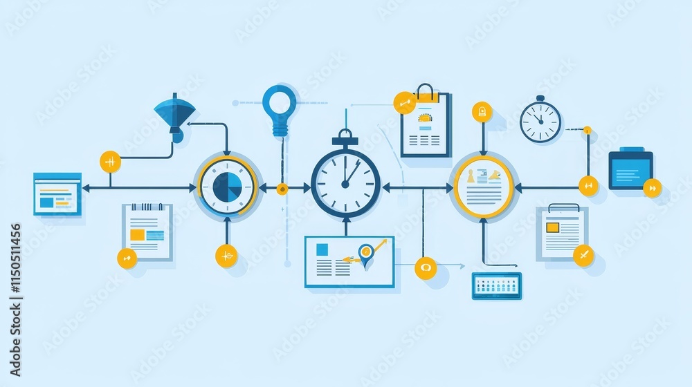 Poster detailed workflow diagram illustrating processes, tools, and timelines for efficient project managem